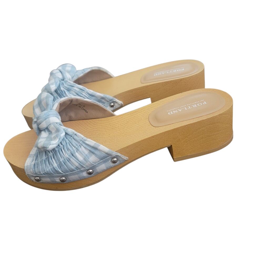 Portland Boot Company Callie Gingham Bow Sandals NWOT Sz 8